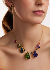 18kt Gold Large Mixed Stones Collet Set Necklace