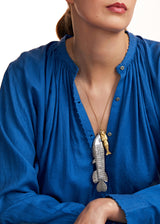 18kt Gold & Sterling Silver PSTM Myanmar Fish and Mermaid Necklace on Cord