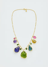 18kt Gold Large Mixed Stones Collet Set Necklace