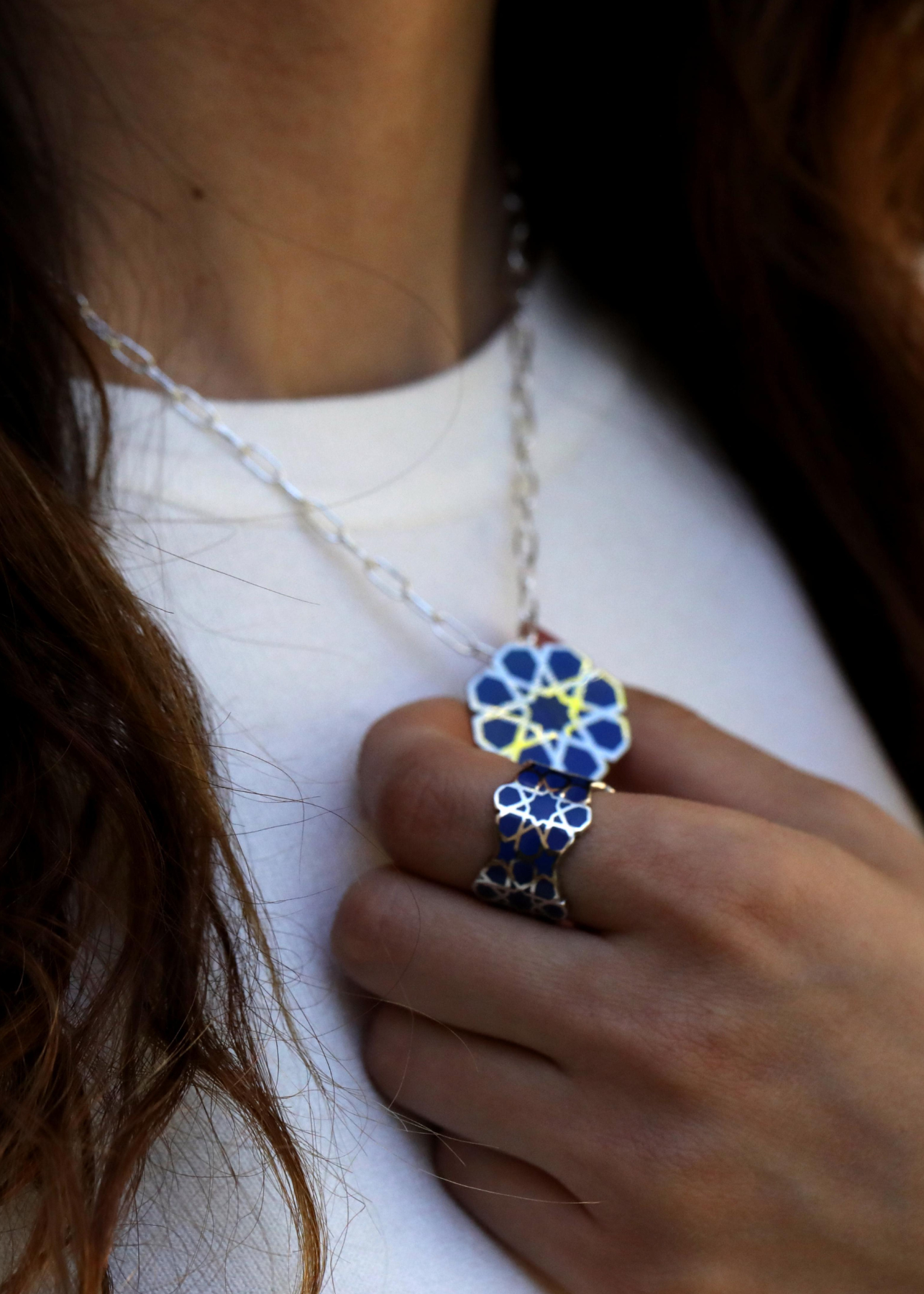Model Wearing Sterling Silver Next Generation Enamel Ring