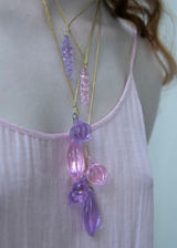 Model Wearing Azaz Tonal Pinks Glass Small Seed & Fig Cluster on Cord
