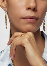 18kt Gold Anemone Mixed Stones Long Loop Earrings