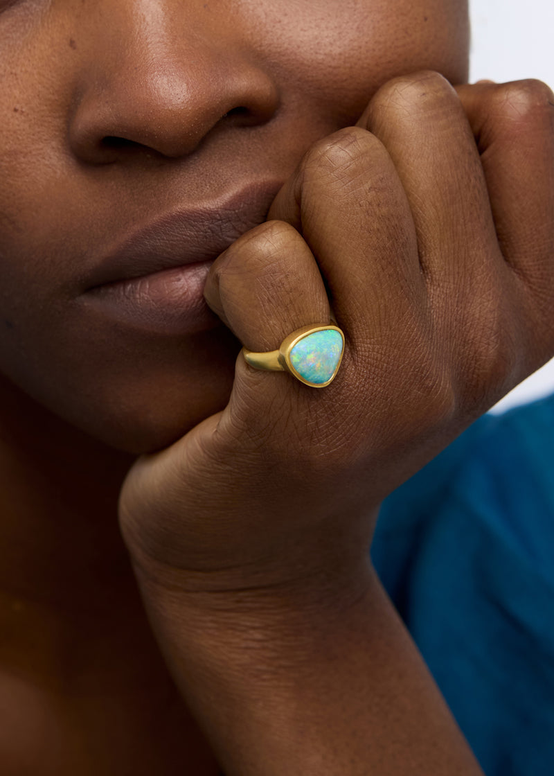 18kt Gold Boulder Opal Greek Ring