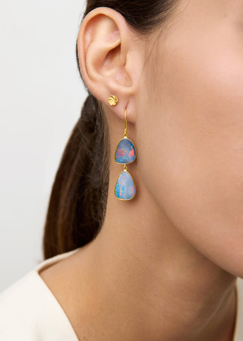 18kt Gold Opal Double Drop Earrings