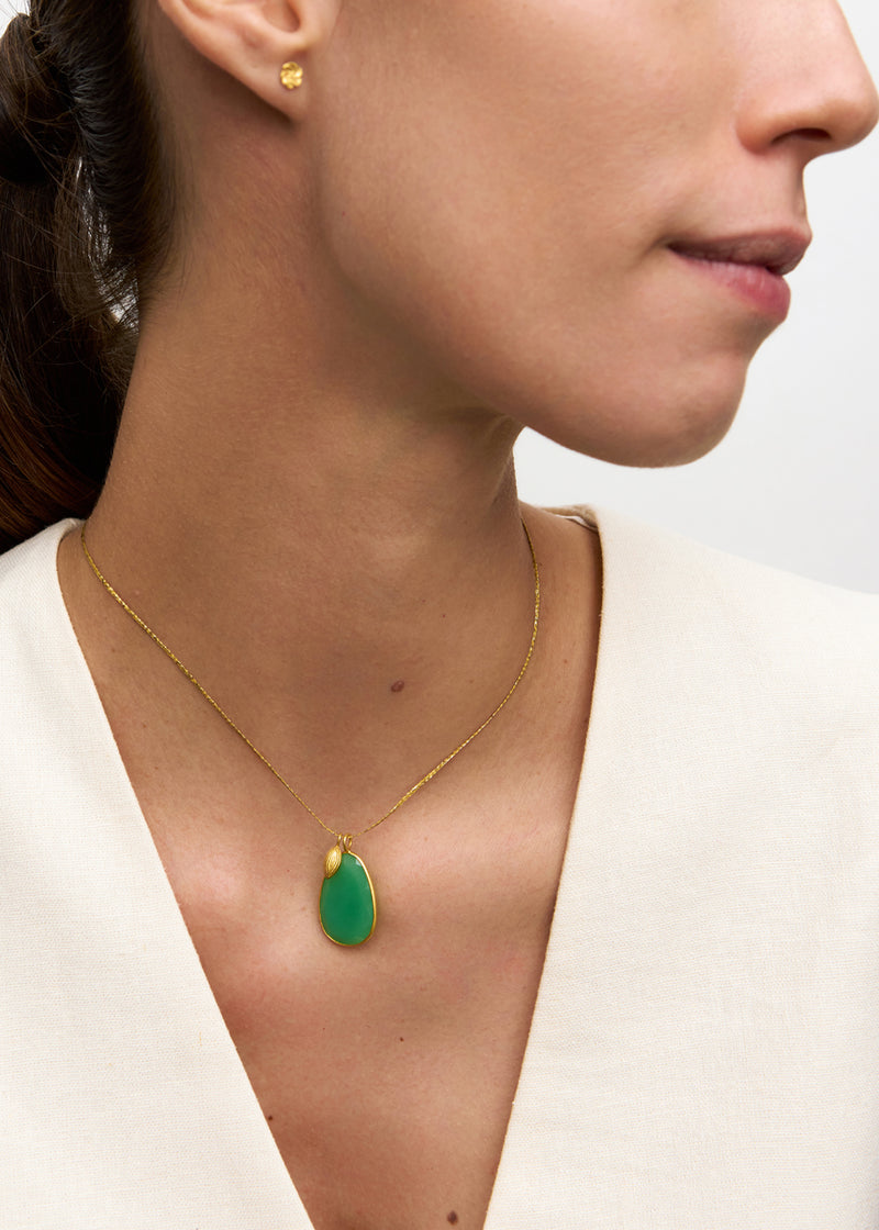 18kt Gold Chrysoprase & Seed Amulets on Cord