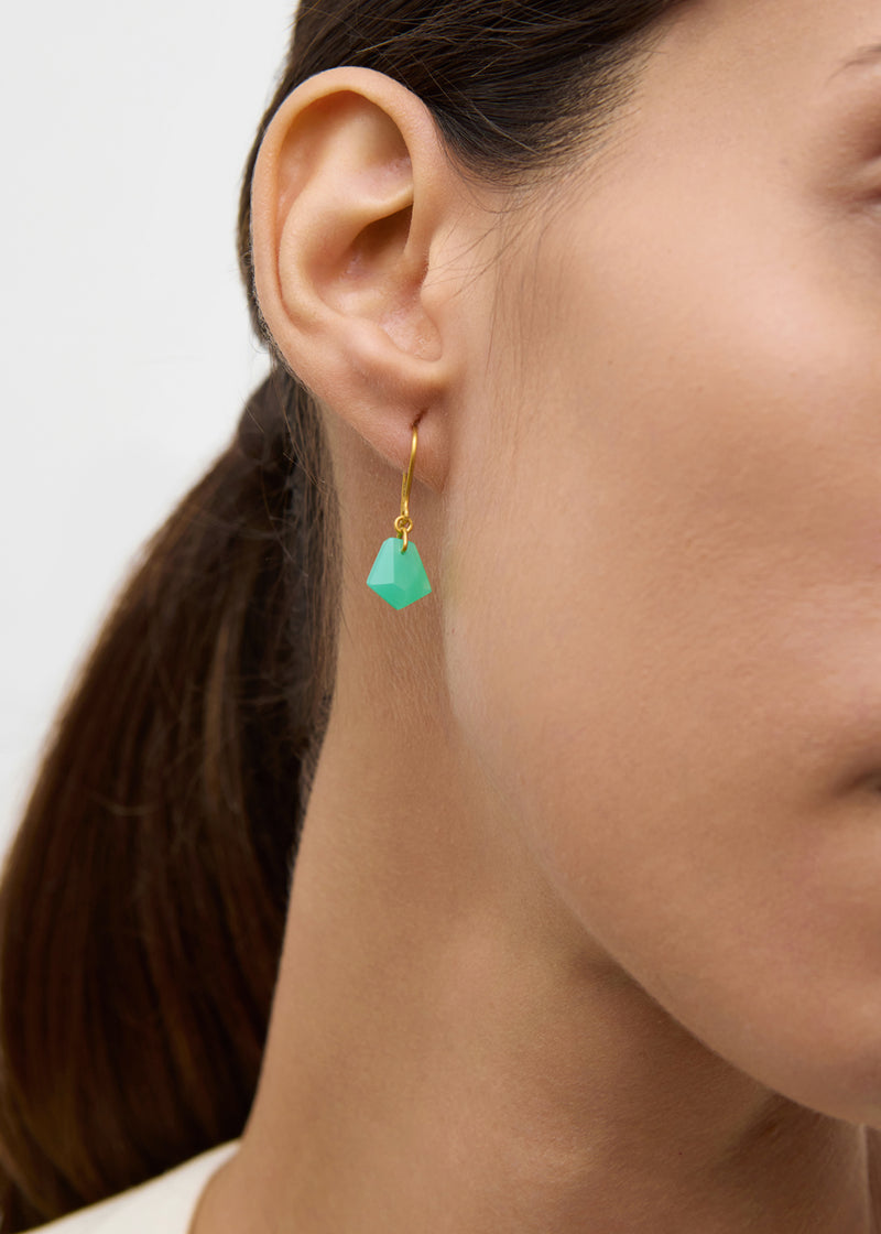 18kt Gold Birds Lament Chrysoprase Single Drop Earrings