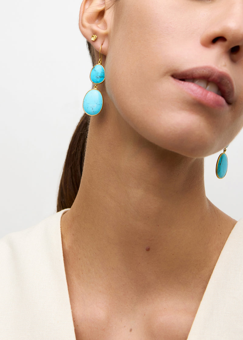 18kt Gold Turquoise Double Drop Earrings