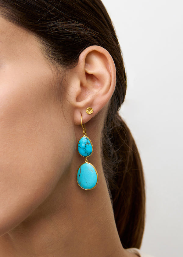 18kt Gold Turquoise Double Drop Earrings