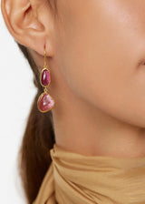 18kt Gold Tumbled Pink Tourmaline Double Drop Earrings