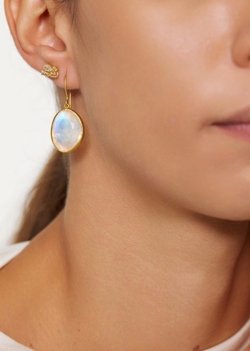 18kt Gold Theia Rainbow Moonstone Single Drop Earrings