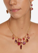 18kt Gold Tumbled Pink Tourmaline Fringe Necklace