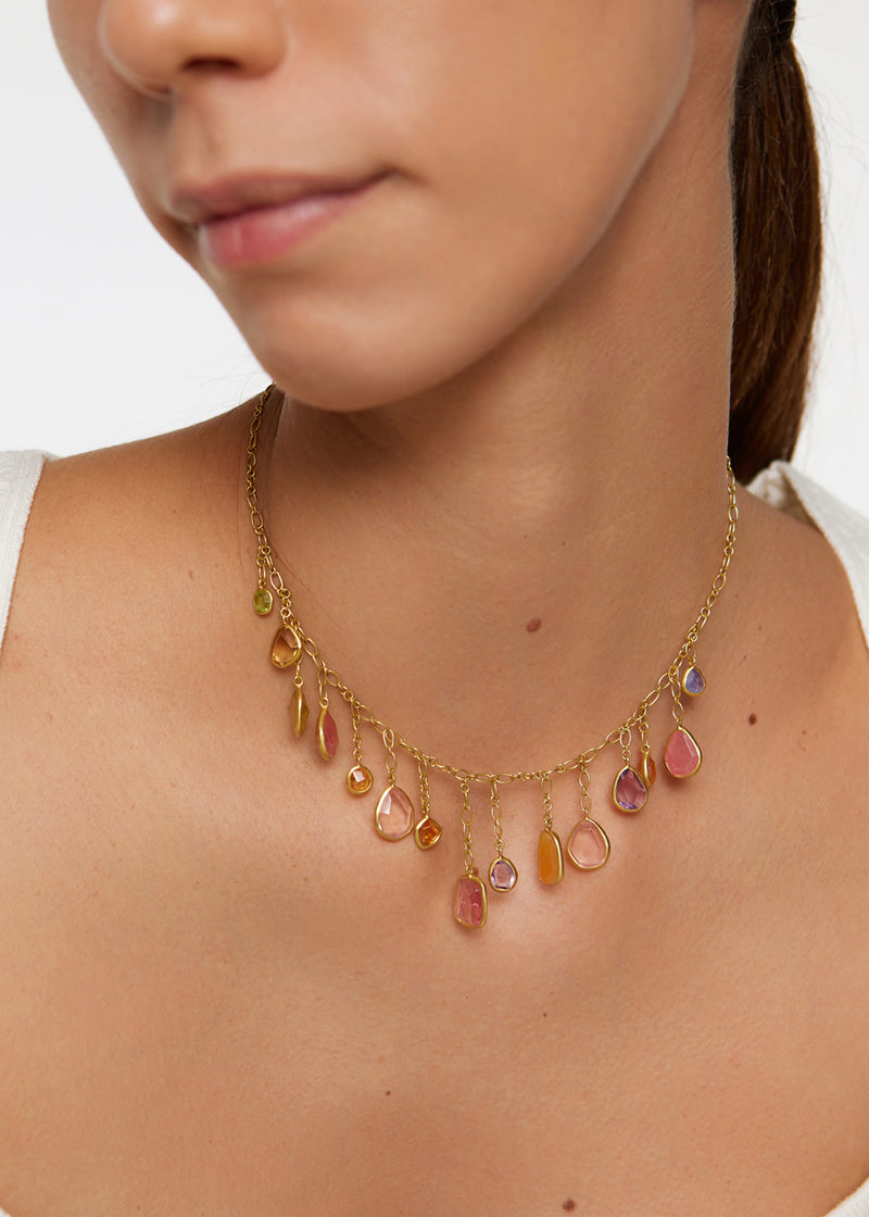 18kt Gold New Day Mixed Stones Drop Necklace
