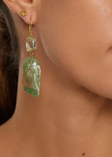 18kt Gold Rough Green Amethyst Metamorphic Drill & Loop Large Double Drop Earrings