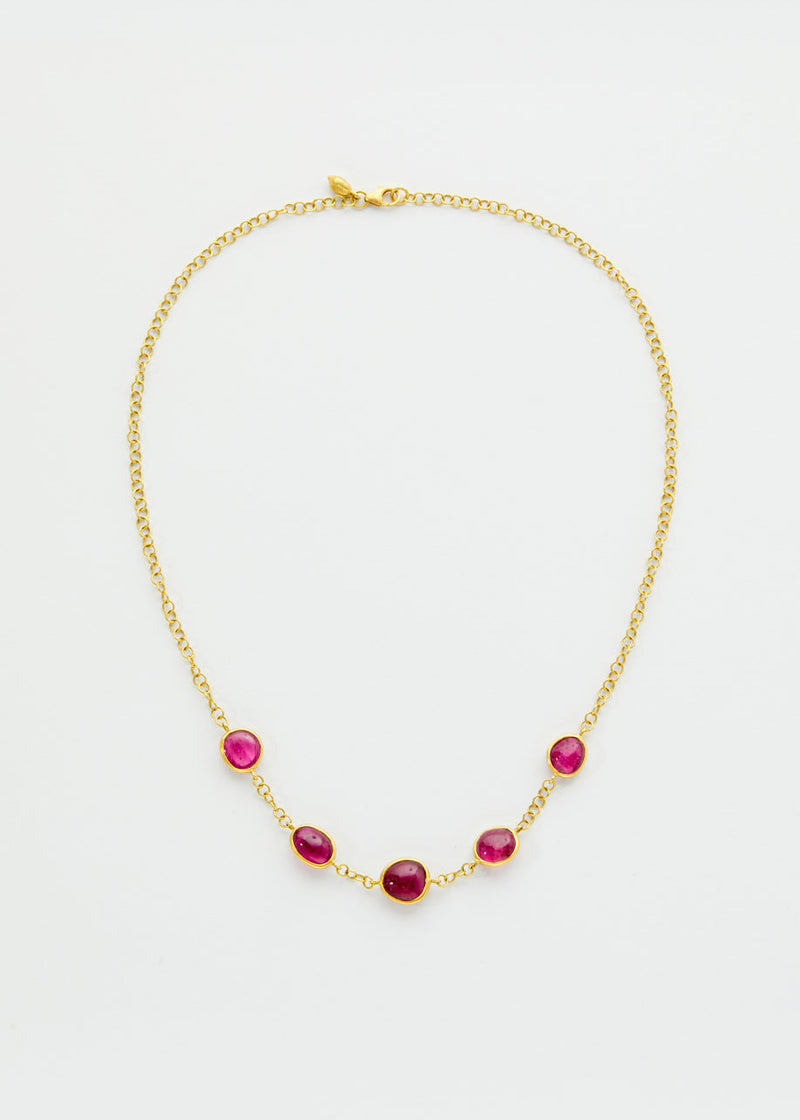 18kt Gold PSTM Myanmar Pink Tourmaline Chain Necklace