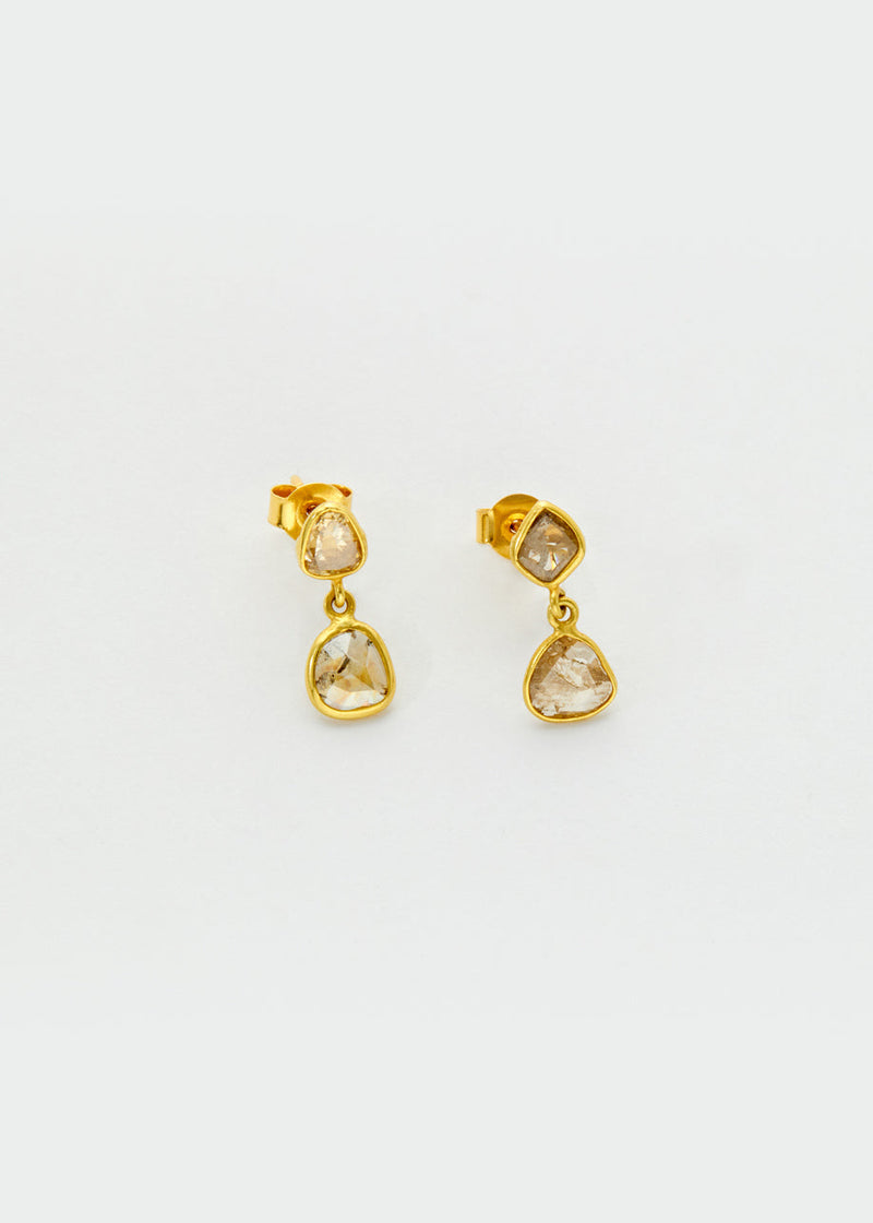 18kt Gold Brown Diamond Double Drop Studs