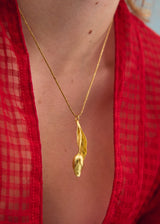 18kt Gold Flora Flower & Leaf Pendant on Cord