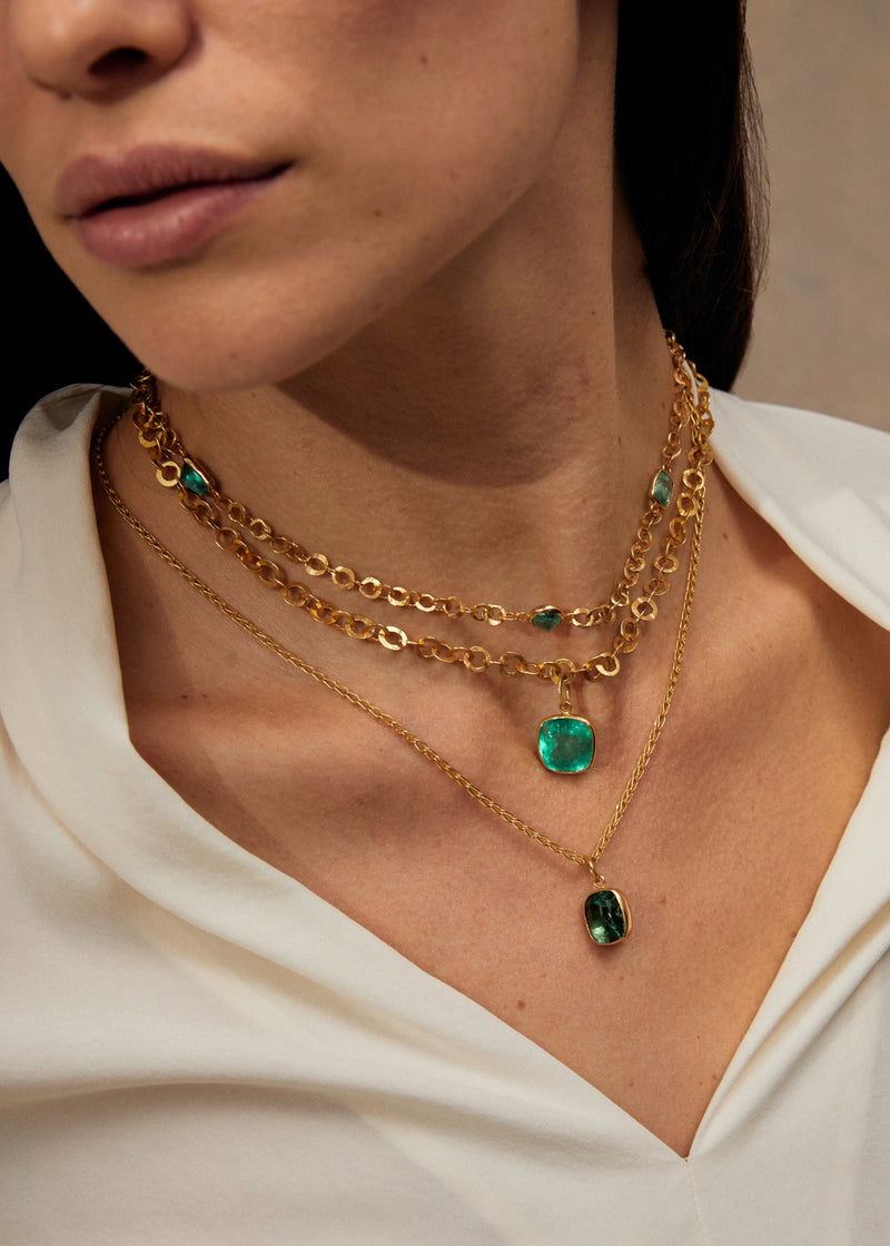 18kt Gold PSTM Afghanistan Emerald Necklace