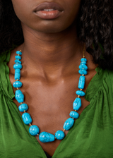 18kt Gold Vermeil PSTM Afghanistan Turquoise Multi Beads Necklace on Cord