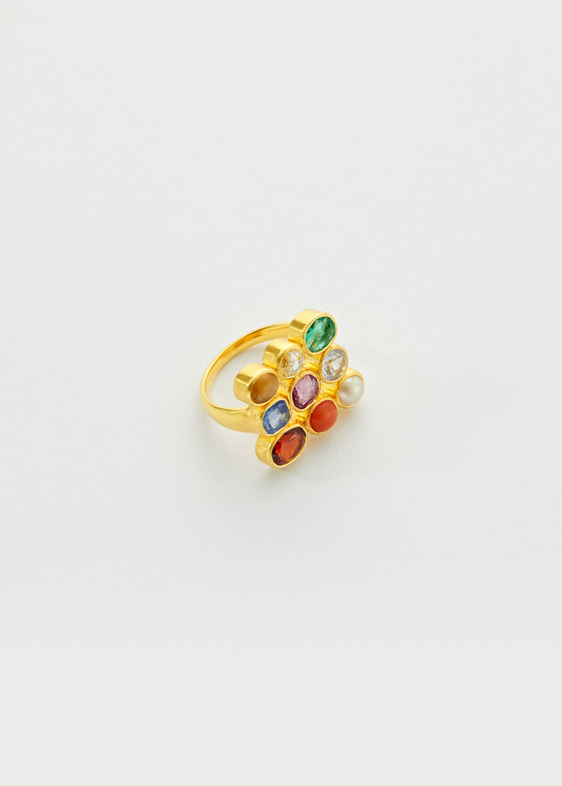 18kt Gold Navaratna Greek Ring