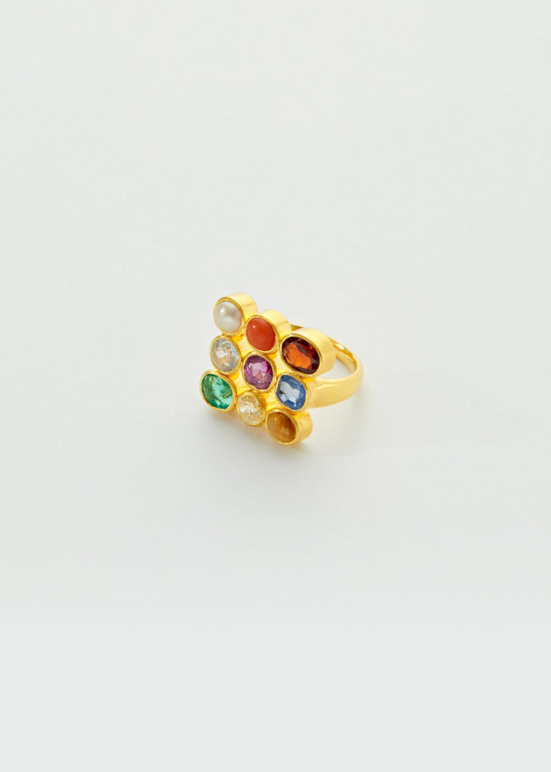 18kt Gold Navaratna Greek Ring