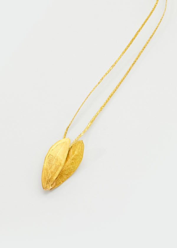 18kt Gold Bethlehem Double Zaytun Leaf Pendant on Cord