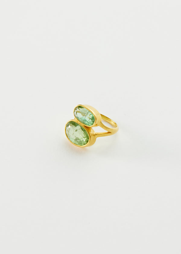 18kt Gold Cerulean Green Tourmaline Double Greek Ring