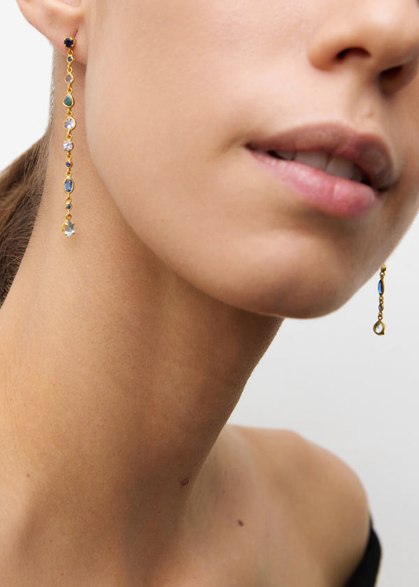 18kt Gold Indigo Long Drop Studs