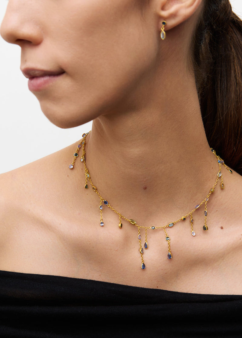 18kt Gold Indigo Drop Fringe Necklace