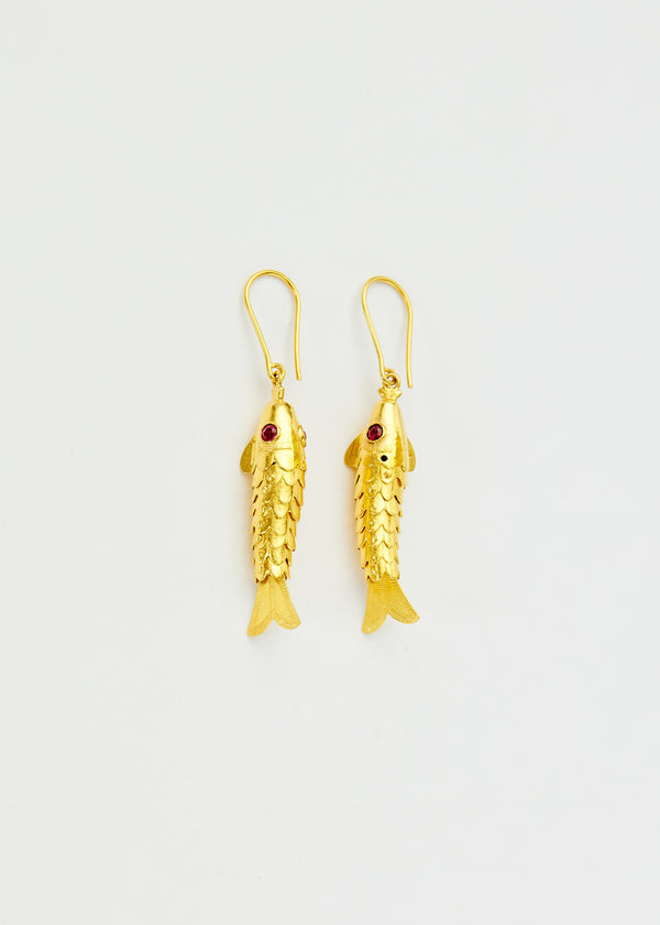 18kt Gold PSTM Myanmar Poseidon's Waves Fish Earrings