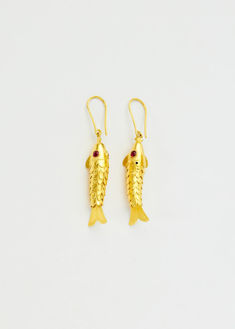 18kt Gold PSTM Myanmar Poseidon's Waves Fish Earrings