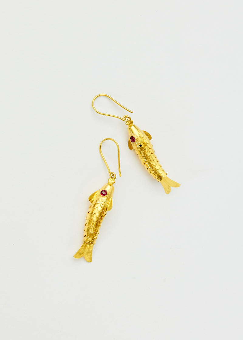 18kt Gold PSTM Myanmar Poseidon's Waves Fish Earrings