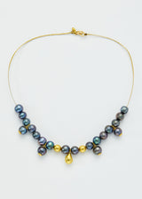 18kt Gold Aphrodites Black Pearls & Gold Beads Necklace