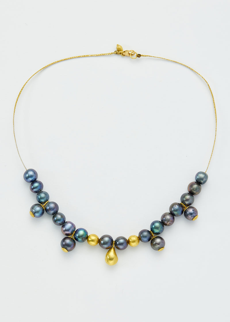 18kt Gold Aphrodite's Black Pearls & Gold Beads Necklace