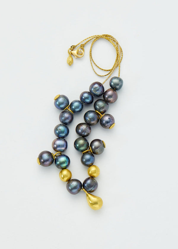 18kt Gold Aphrodites Black Pearls & Gold Beads Necklace