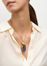 18kt Gold Indigo Tanzanite & Bird Amulets on Cord