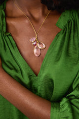 18kt Gold Pink Agra Mixed Stone Cluster on Cord