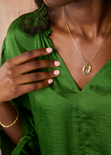 18kt Gold Green Amethyst & Fish Amulets on Cord