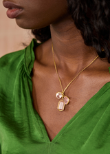 18kt Gold Rose Quartz & Kunzite Cluster on Cord