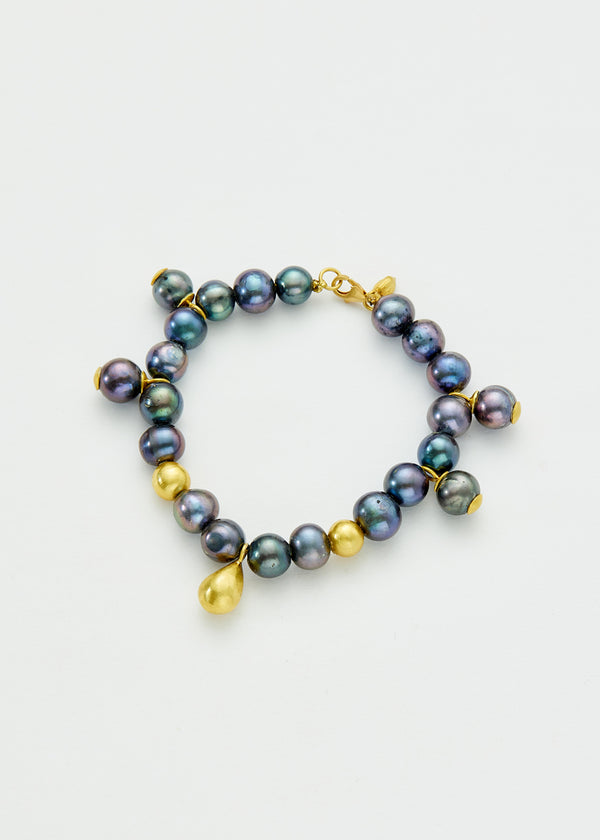 18kt Gold Aphrodite's Black Pearls & Gold Beads Bracelet