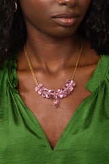 Azaz Pink Glass Multi Beaded Necklace on Cord