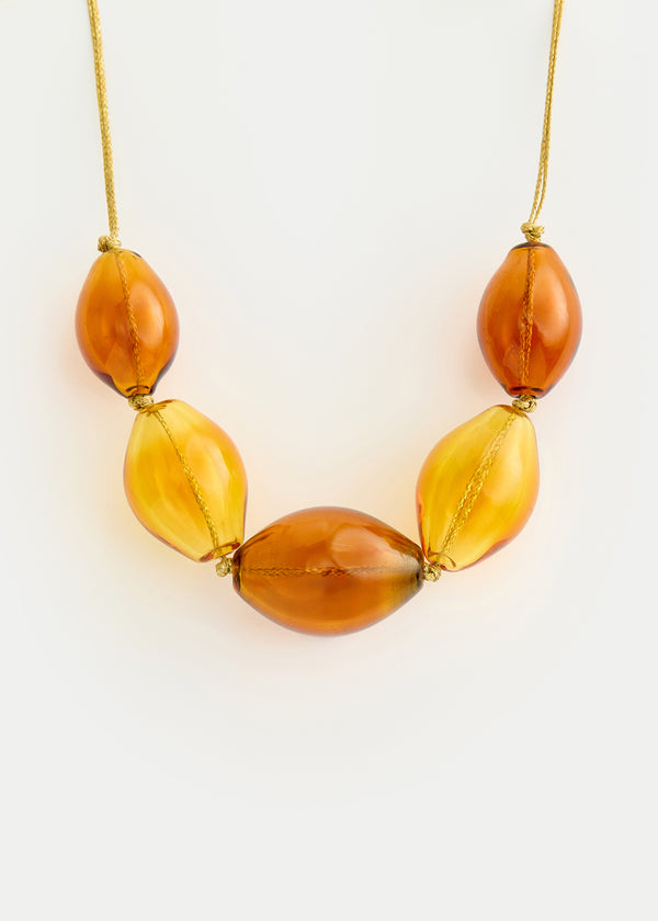 Azaz Amber Glass Bubble Beaded Necklace on Cord