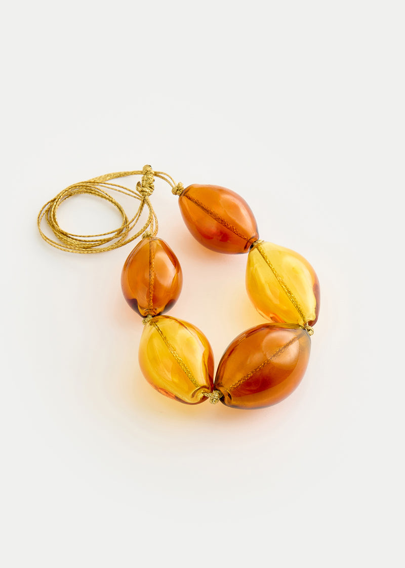 Azaz Amber Glass Bubble Beaded Necklace on Cord