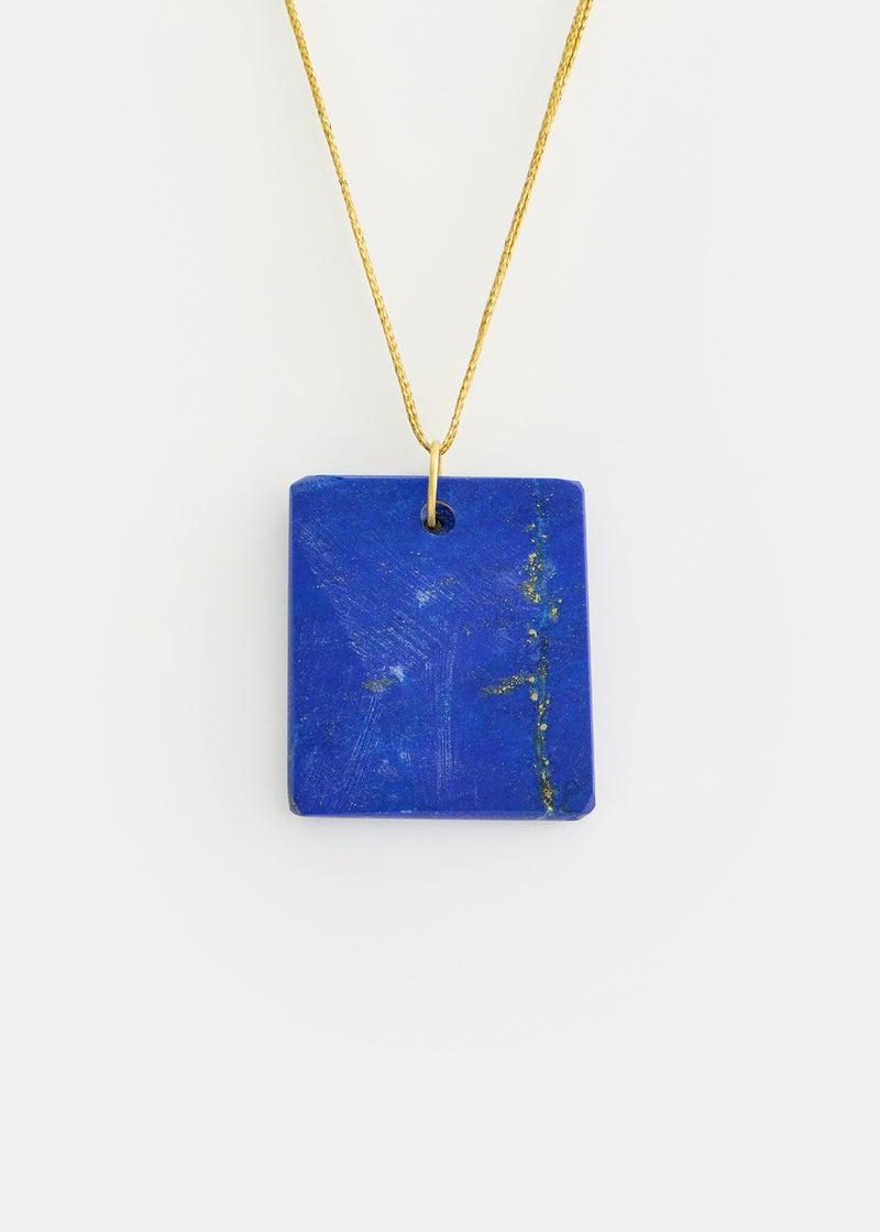 18kt Gold Drill & Loop Lapis Amulet on Cord