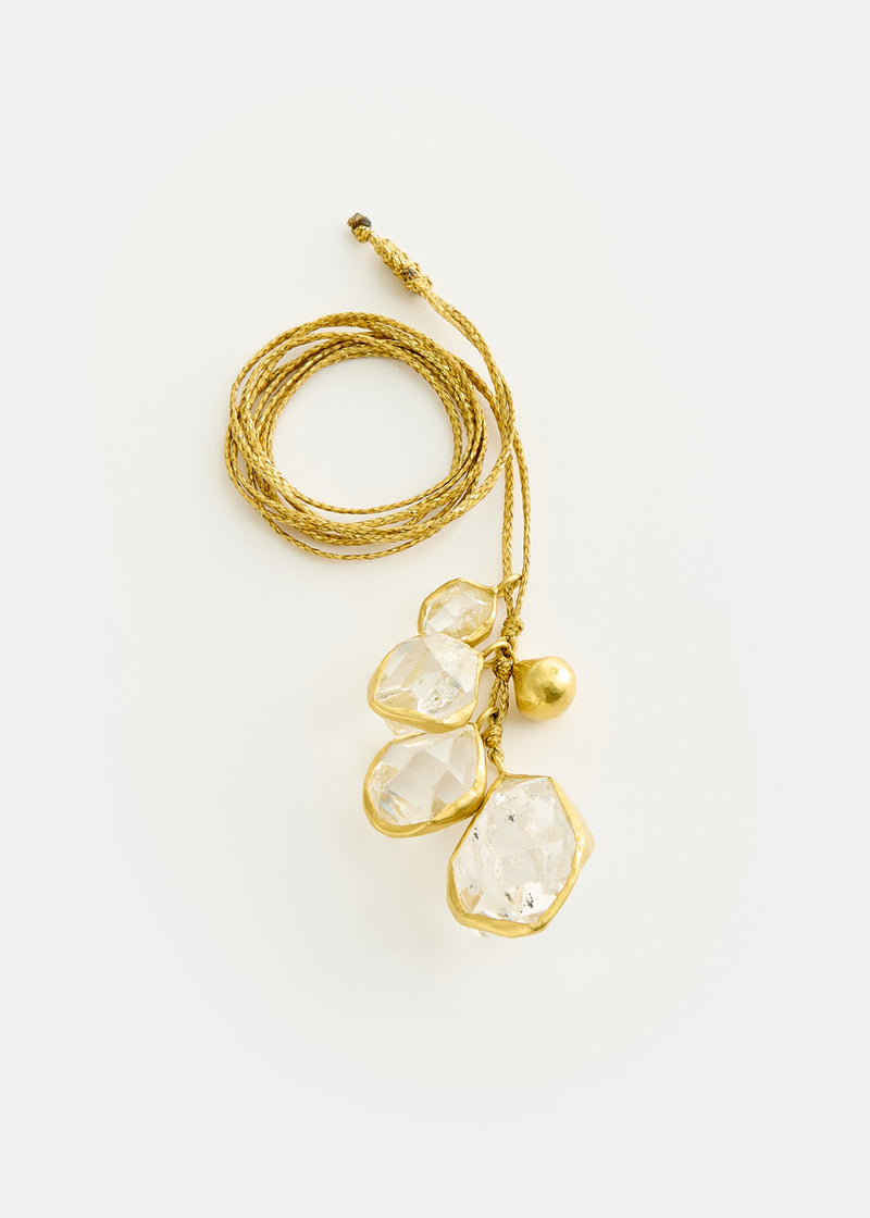 18kt Gold Herkimer & Gold Drop Cluster on Cord