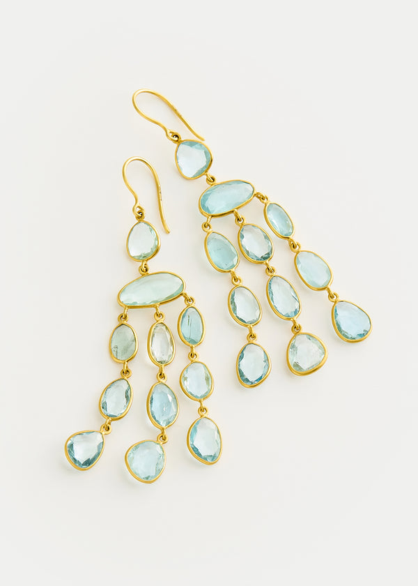 18kt Gold Aquamarine Long Jellyfish Earrings