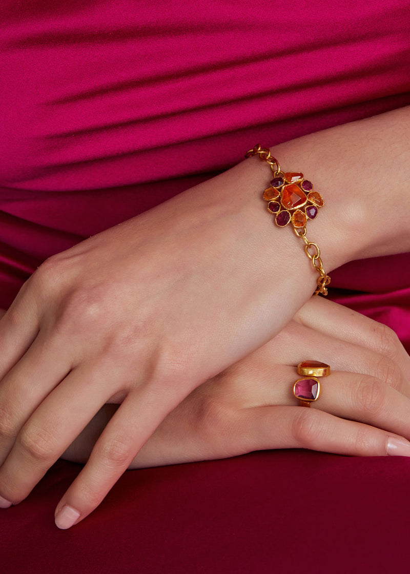 18kt Gold Pink Tourmaline and Orange Garnet Garden Bracelet