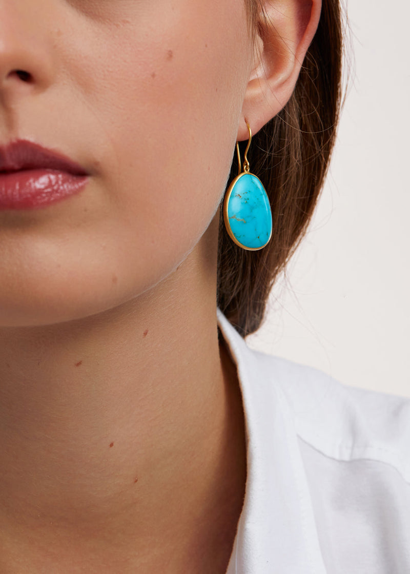 18kt Gold Turquoise Single Drop Earrings