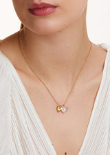 18kt Gold Kunzite & Faceted Love Heart Amulets on Cord