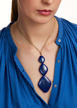 Lapis Archaic Three Stone Necklace on Cord