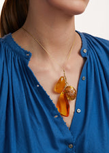 18kt Gold Amber & Yellow Quartz on Cord